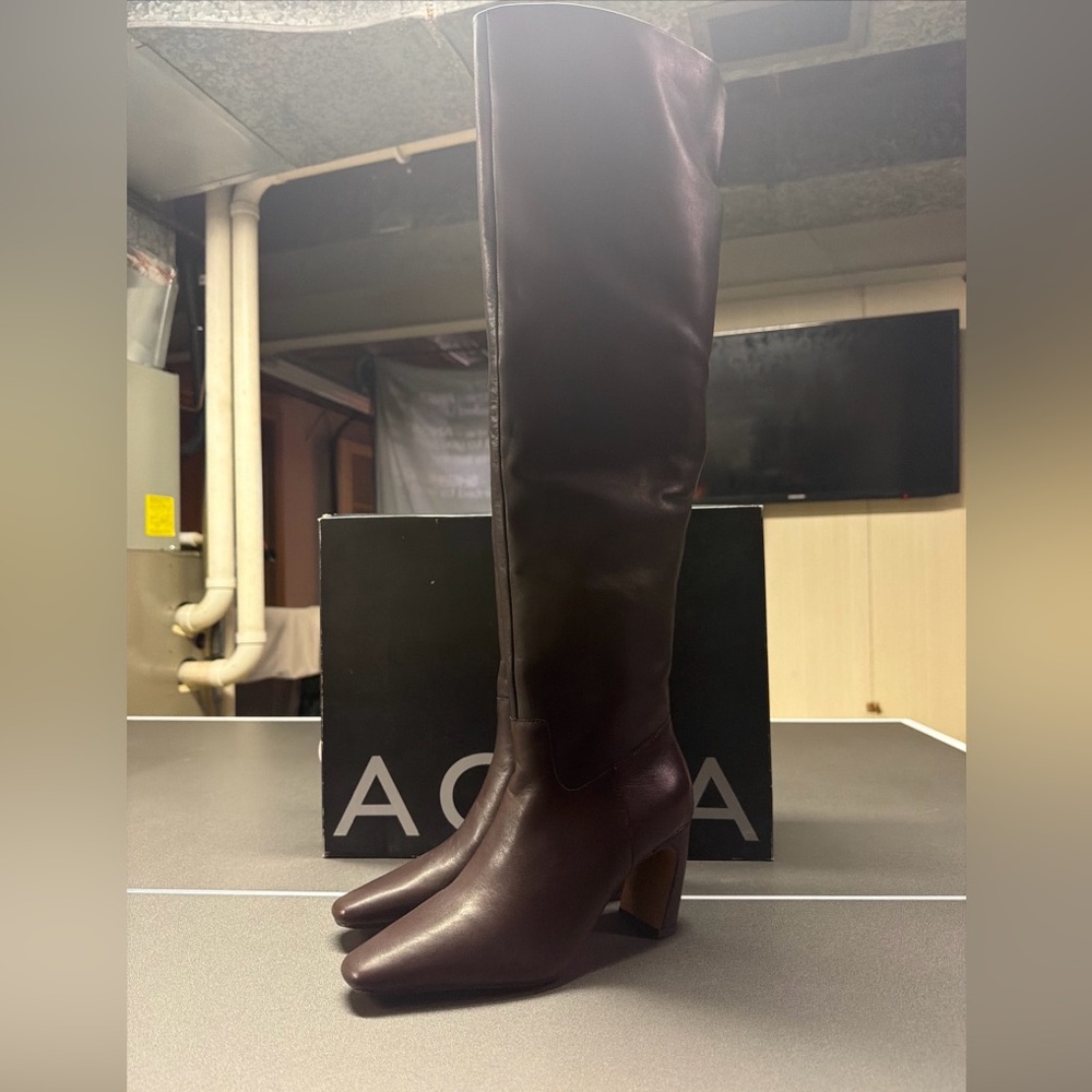 Aqua Karin Pointed Toe Thigh High‎ Boots Bordeaux Women's Size 6.5 NIB